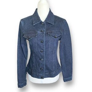 Piazza Sempione Dark Wash Denim Jean Jacket Statement Black Button Up Tailored